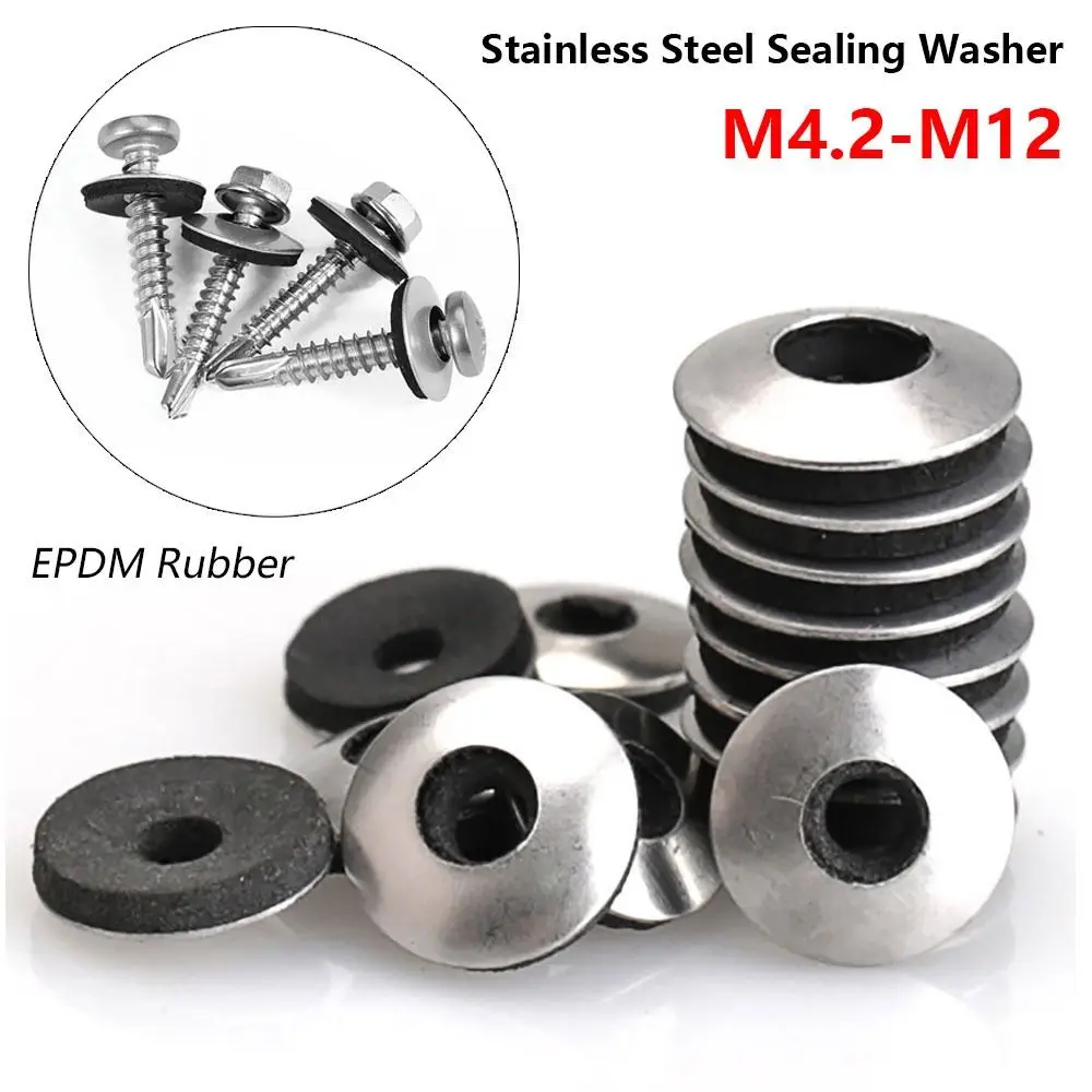 1Set 304 Stainless Steel Stainless Steel Sealing Washer Rubber M4.2 M4.8 M5.5 M6.3 M8 M10 M12 EPDM Bonded Sealing Washer