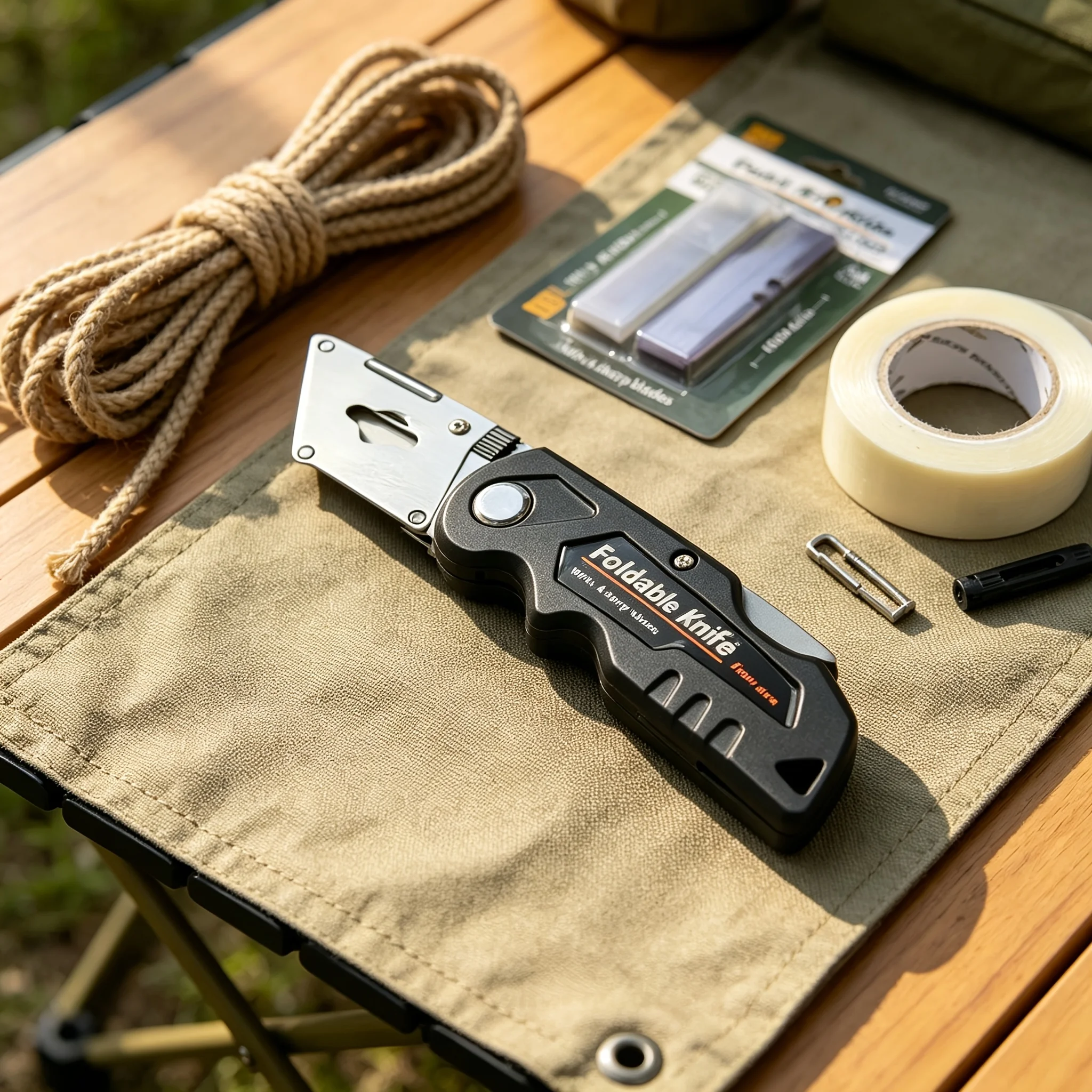 1 Pcs Folding Utility Knife Set with 10 Replaceable Blades, Safety Lock Anti-slip Handle, Portable Box Cutter for Home Workshop