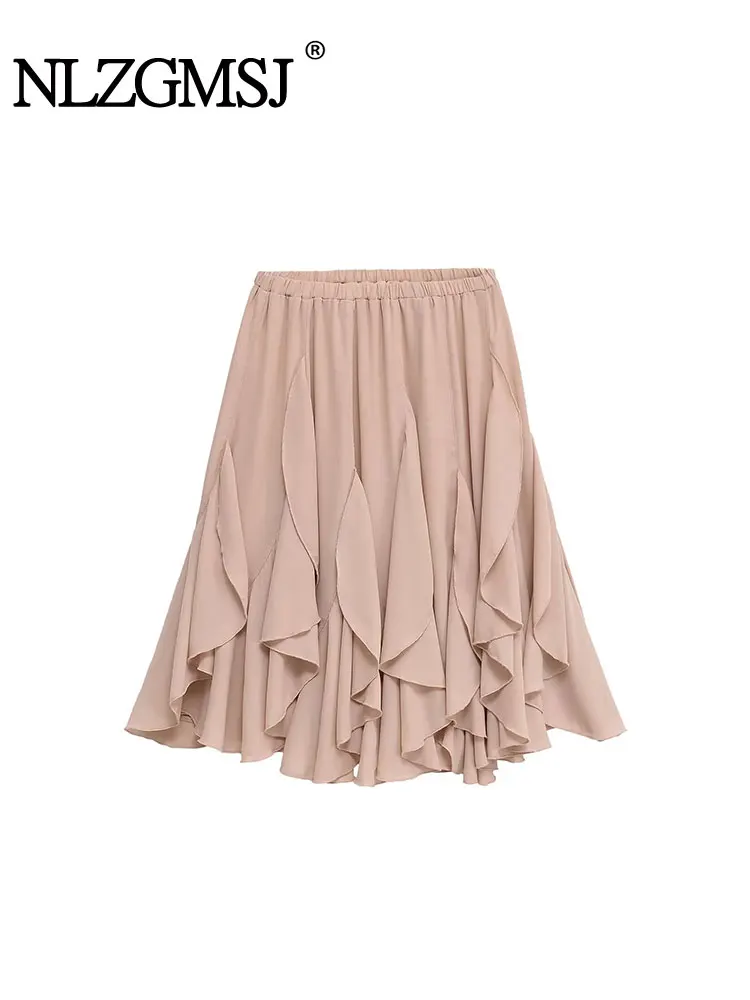 Nlzgmsj 2025 Tierred Decoration Skirt For Women Elegant Pink Skirt Woman Temperament New Midi Skirt Solid Thin Woman's Skirt