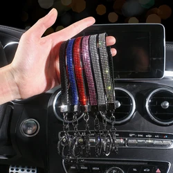 Universal Luxury Car Keychain Lanyard Crystal Rhinestone Mobile Phone Neck Strap Key Ring Holder Bling Car Accessories for Woman