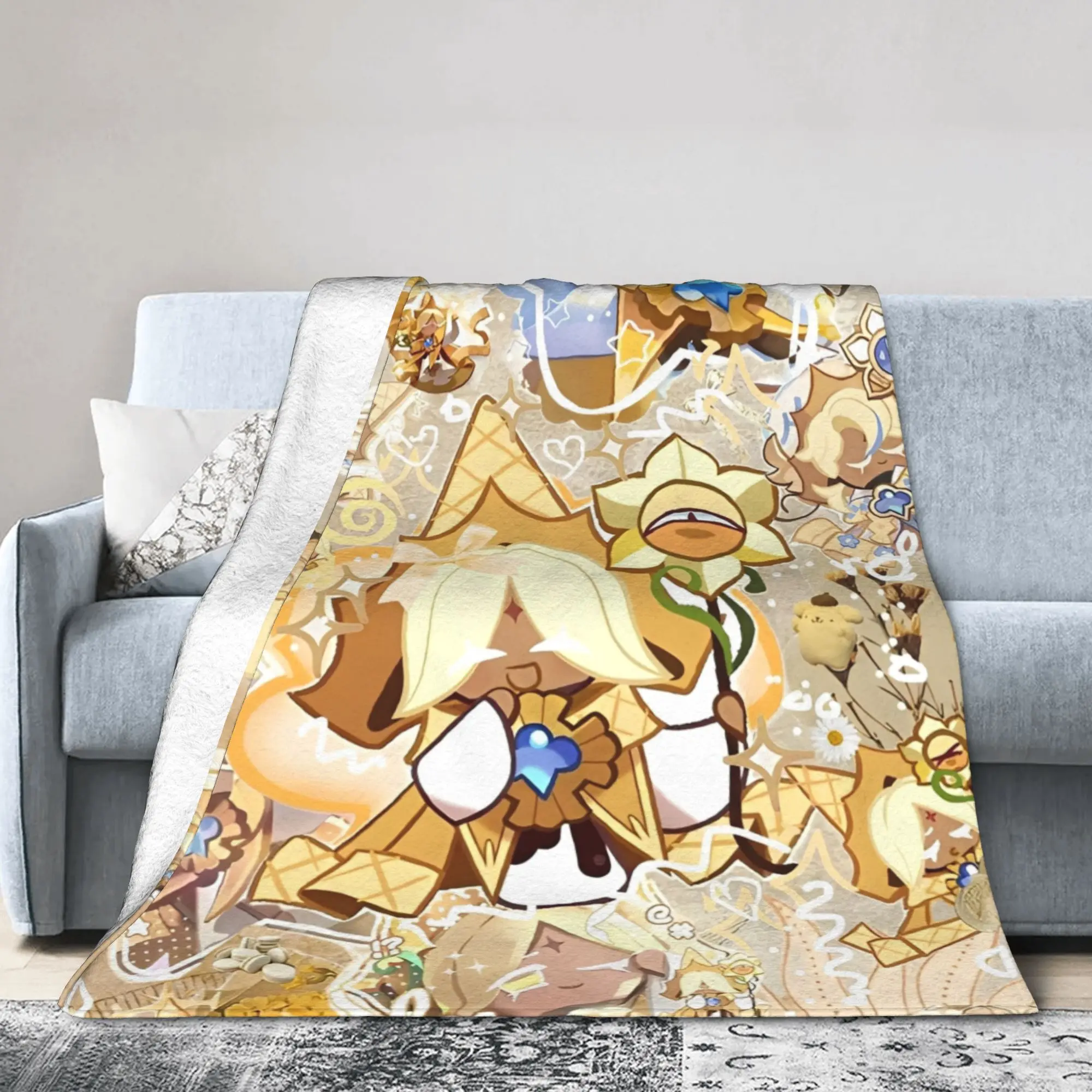 Cookie Run Kingdom Pure Vanilla Cookie Flannel Throw Blanket  for Bedspreads Knitted Blanket Office Super Soft Breathable