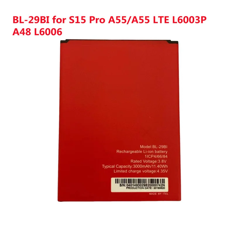 ה_battery_ 3000mAh BL-29BI לטלפון itel S15 Pro, A55, A55 LTE, L6003P, A48, L6006 – דירוג ובדיקה מדויקת
