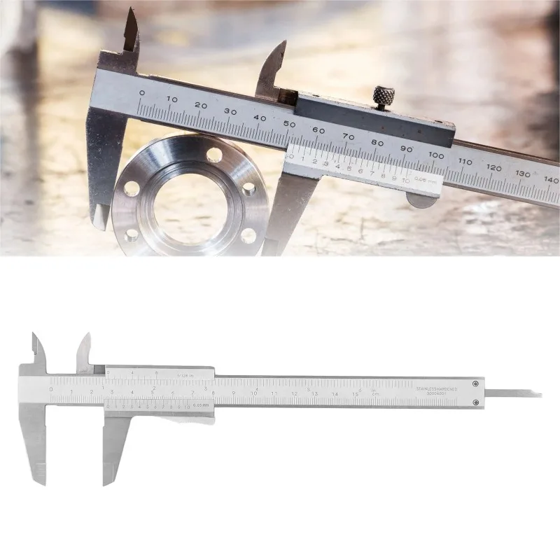

Vernier caliper measuring tool 0-150mm 0-6 inch range 0.05mm 1/128 inch resolution stainless steel caliper measuring tool
