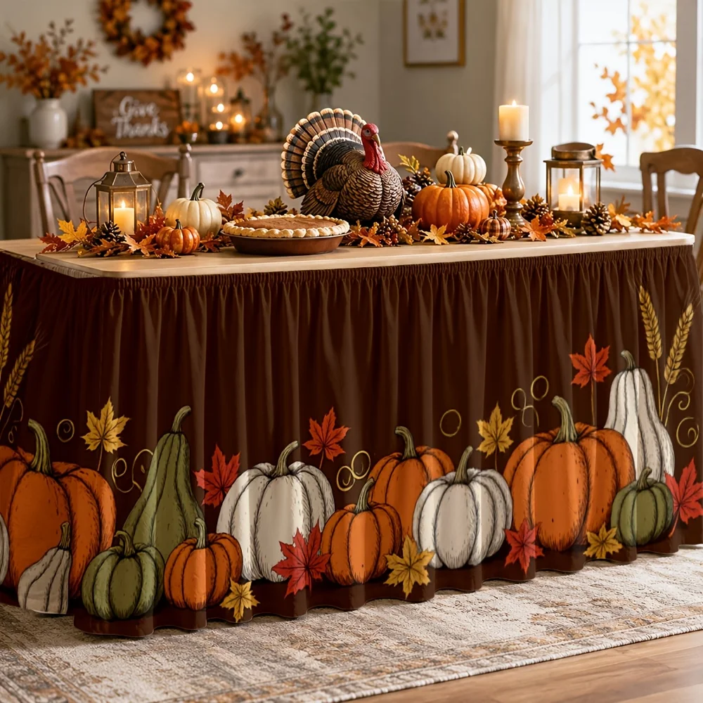 1 piece of autumn harvest tablecloth with printed polyester fabric, featuring a rural style, providing comfort and durability.