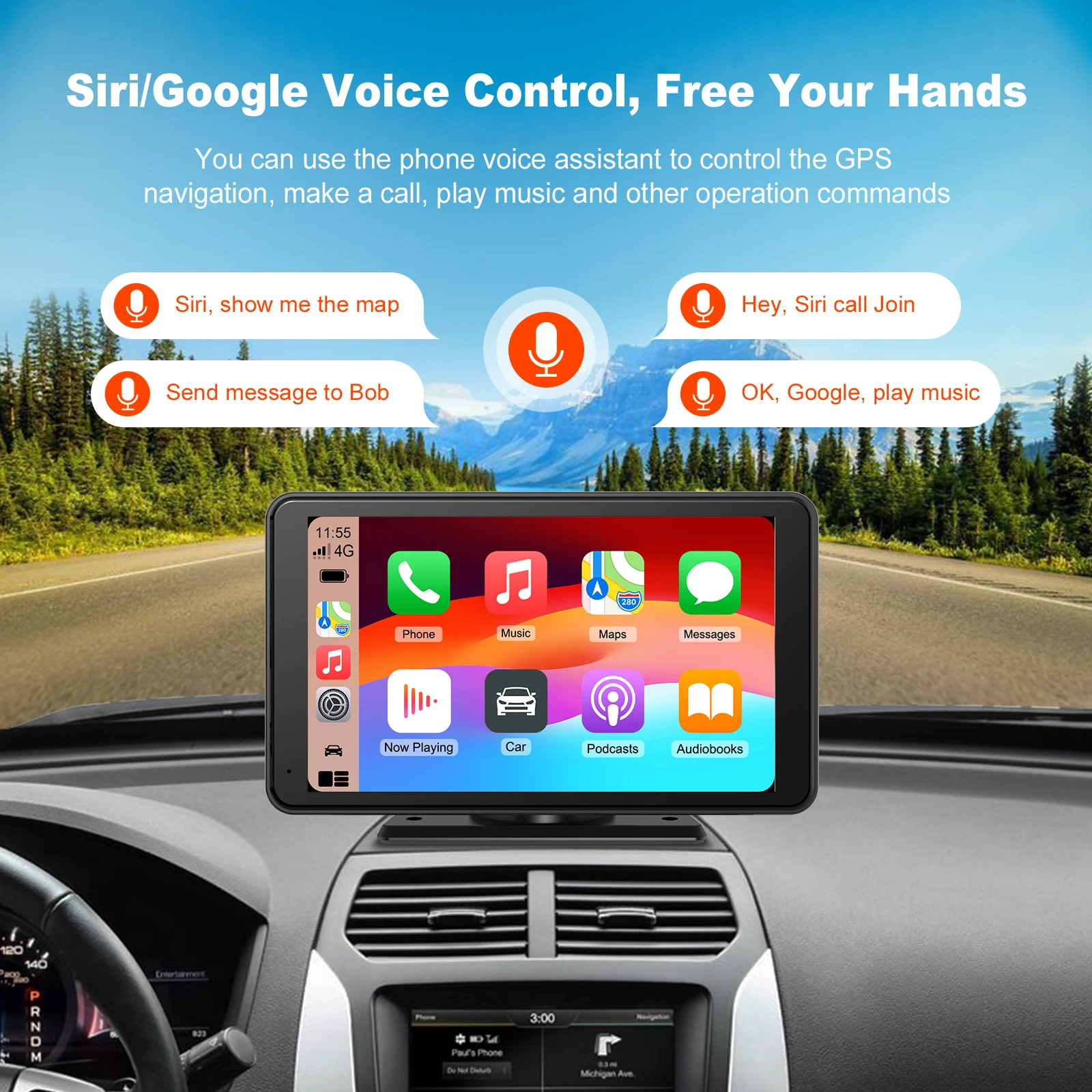 Ezonetronics 7 Inch Touch Screen Car Portable Wireless CarPlay & Android Auto, Support SD Card, Bluetooth Music and Mirror Link