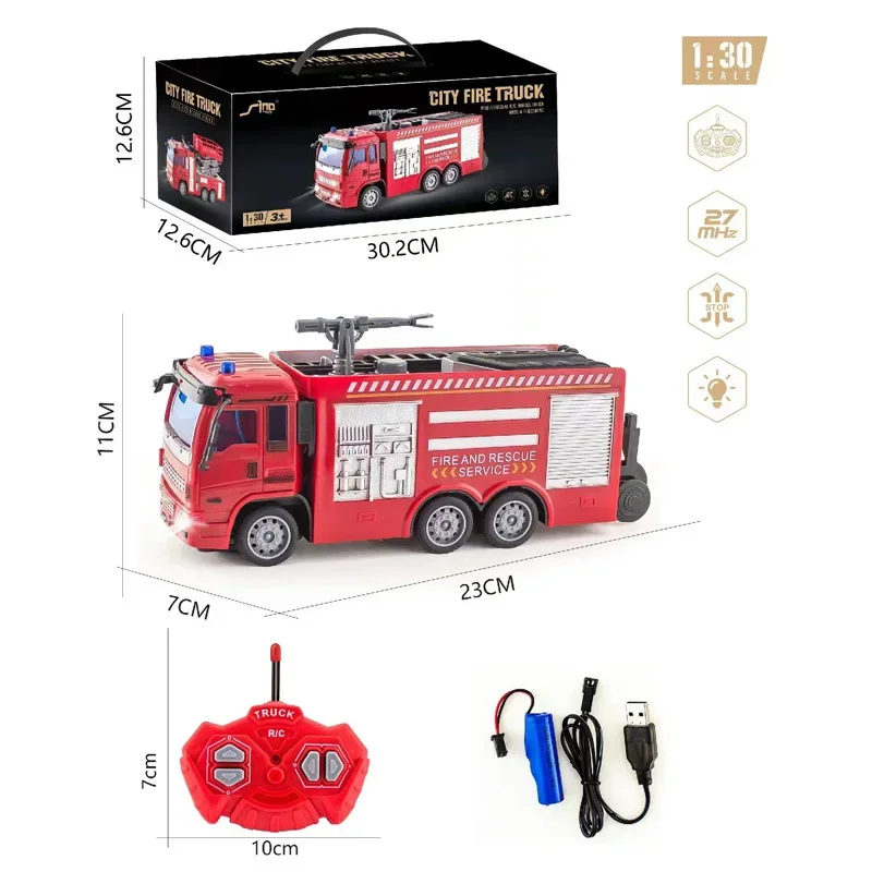 1:30 4CH RC Rescue Vehicle With Light Rechargeable Electric Fire Engine Truck Remote Control Car Simulation Gifts Toys Boys