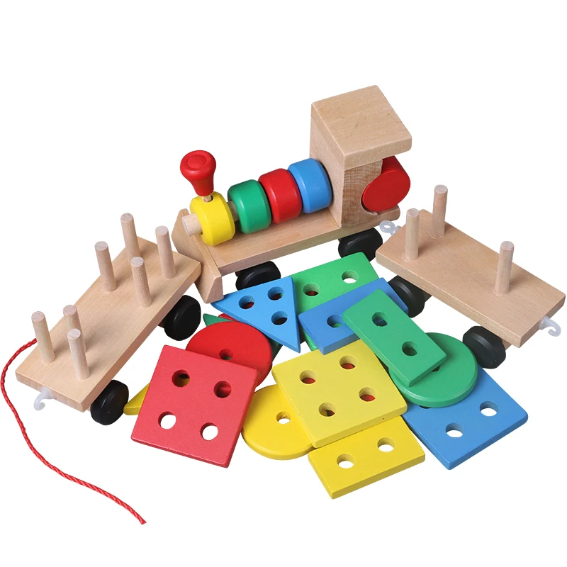 Houten autospeelgoed voor kinderen Stapelvorm Geometrie Trein Diecasts Voertuigset Combinatietrein Auto's Educatief speelgoed Geschenken Kinderen