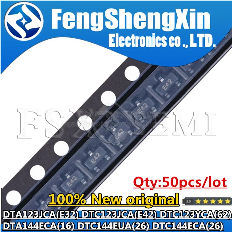 50pcs DTA123JCA E32 DTC123JCA E42 DTC123YCA 62 DTA144ECA 16 DTC144ECA 26 SOT-23 DTC144EUA SOT-323 Chips