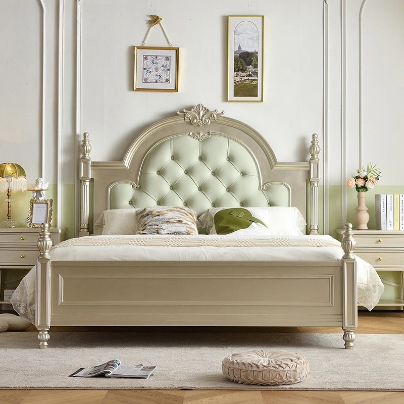 Cama de matrimonio estilo columna romana, lujo ligero americano, cama doble francesa, base de cama para dormitorio principal, muebles de dormitorio queen estilo princesa