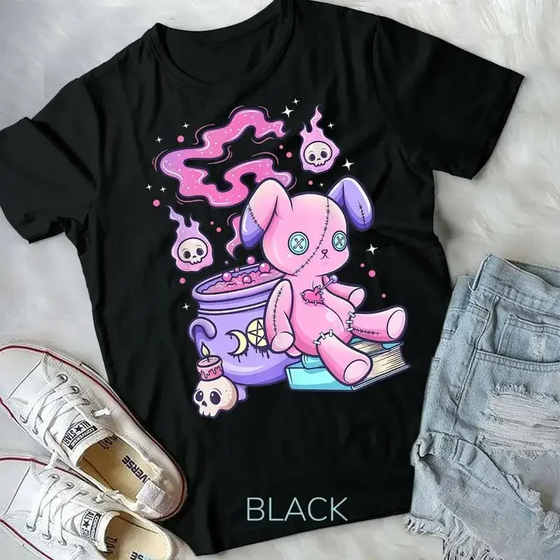 Kawaii Pastel Goth Cute Creepy Witchy Bear Unisex Form T shirt Youth T shirt