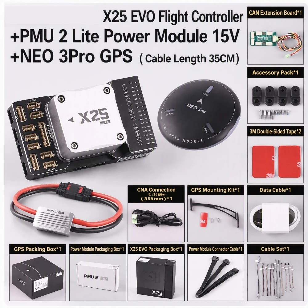 X25 EVO Flight Controller PMU2 Lite Power NEO3 Pro GPS 35cm Dual Shock Temp Comp PX4 APM for UAV Drone Boat