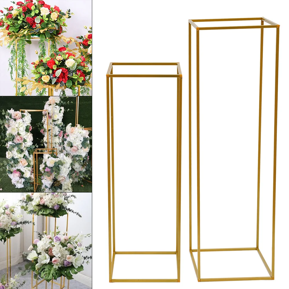 2 pçs metal flor piso vaso coluna suporte de flores 80cm/31.5in + 100cm/39.37in alto ouro flor titular para fornecimento de casamento