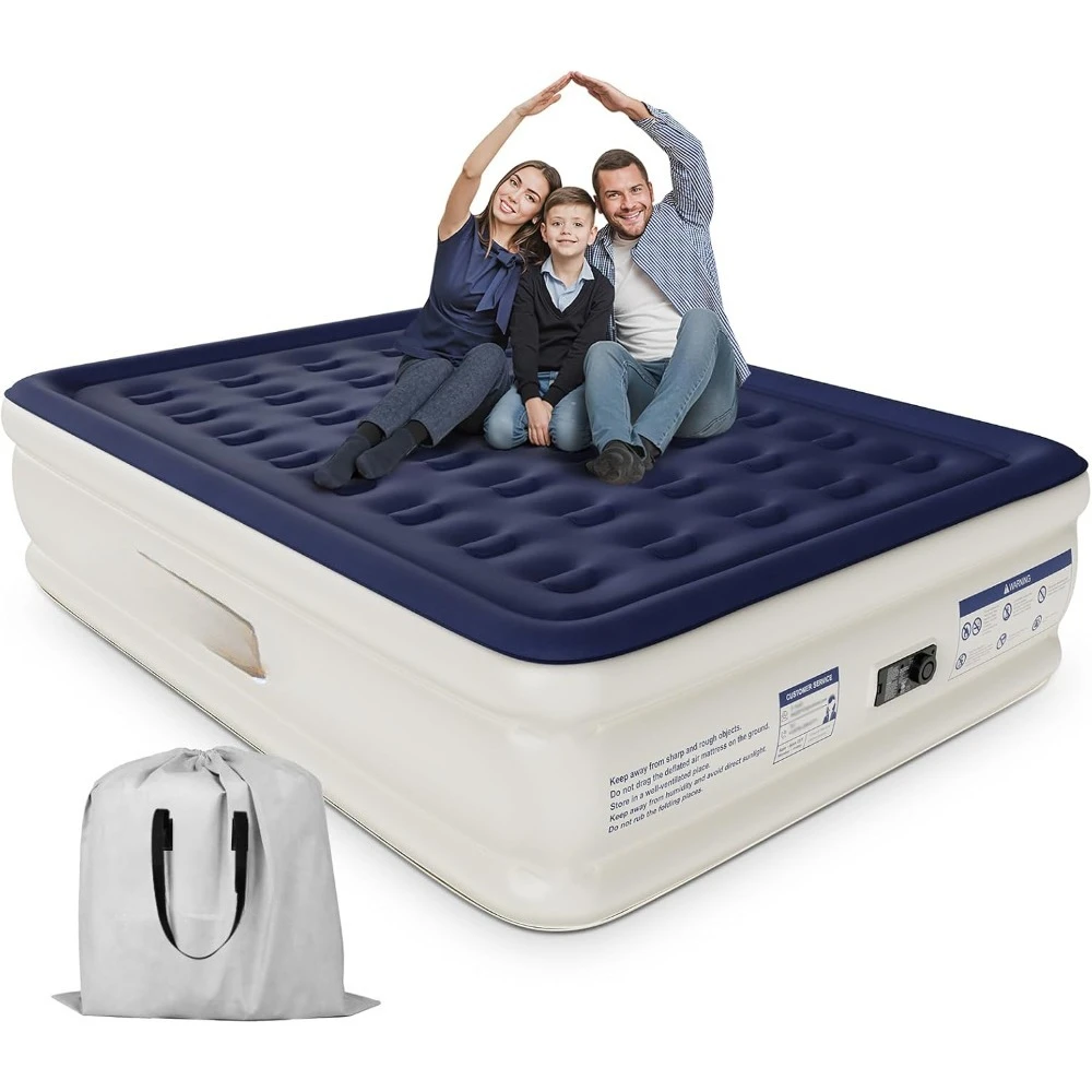 

Air Mattress Queen with Built-in Pump, Blow Up Mattress with Soft Flocked Top, Foldable Waterproof Air Bed