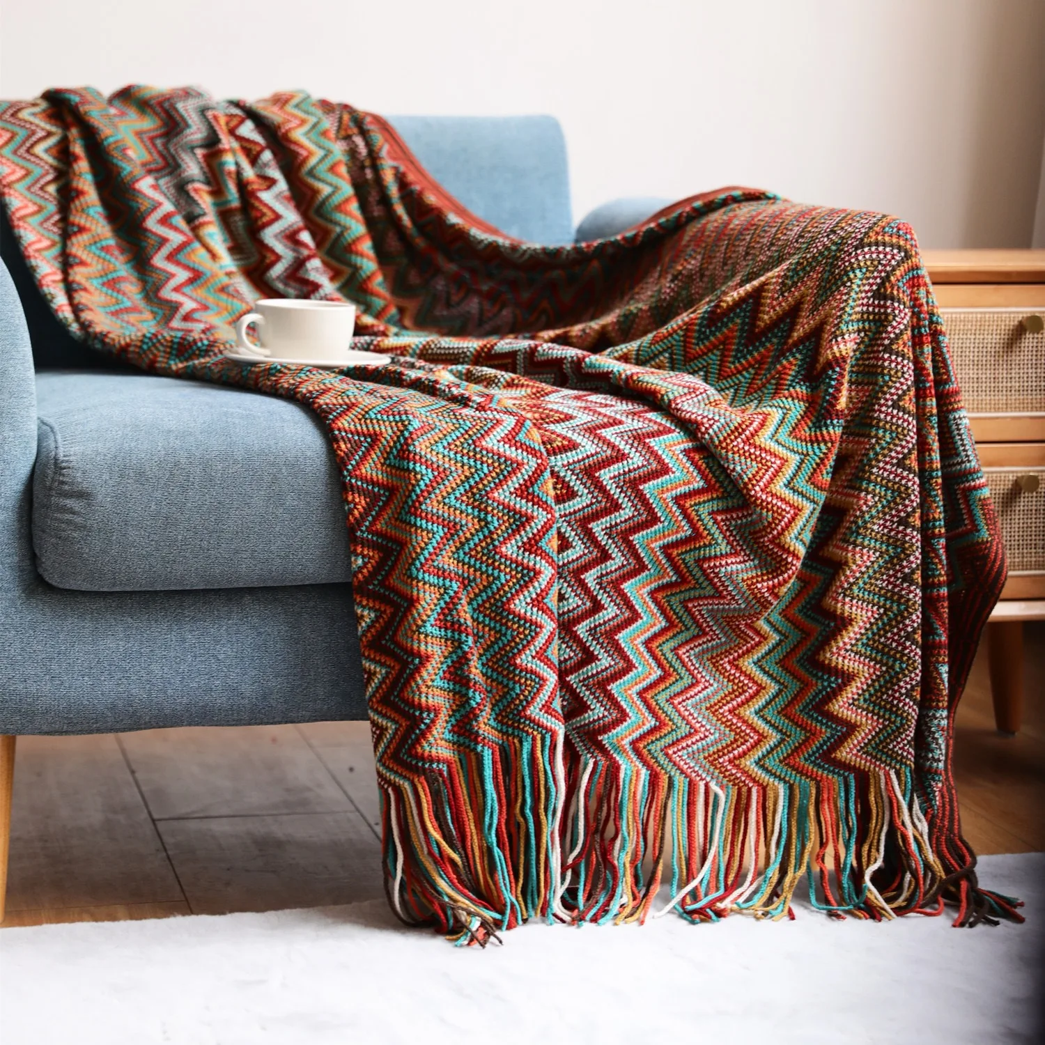 Knitted blanket for lunch break, Bohemian sofa blanket, home desktop decoration blanket, office car insulation blanket