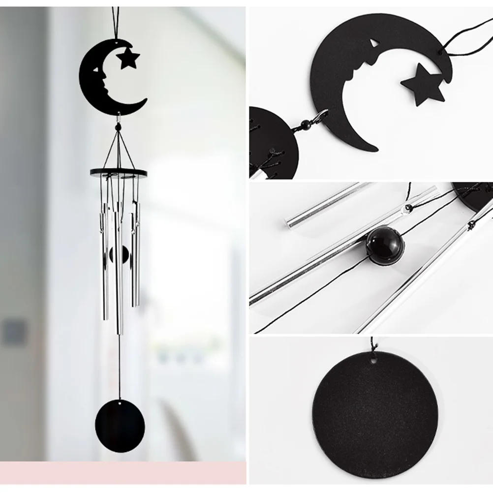 

Black Metal Handmade Multi-Tube Music Wind Chime Moon Shape Decorative Pendant for Relaxation Ornament
