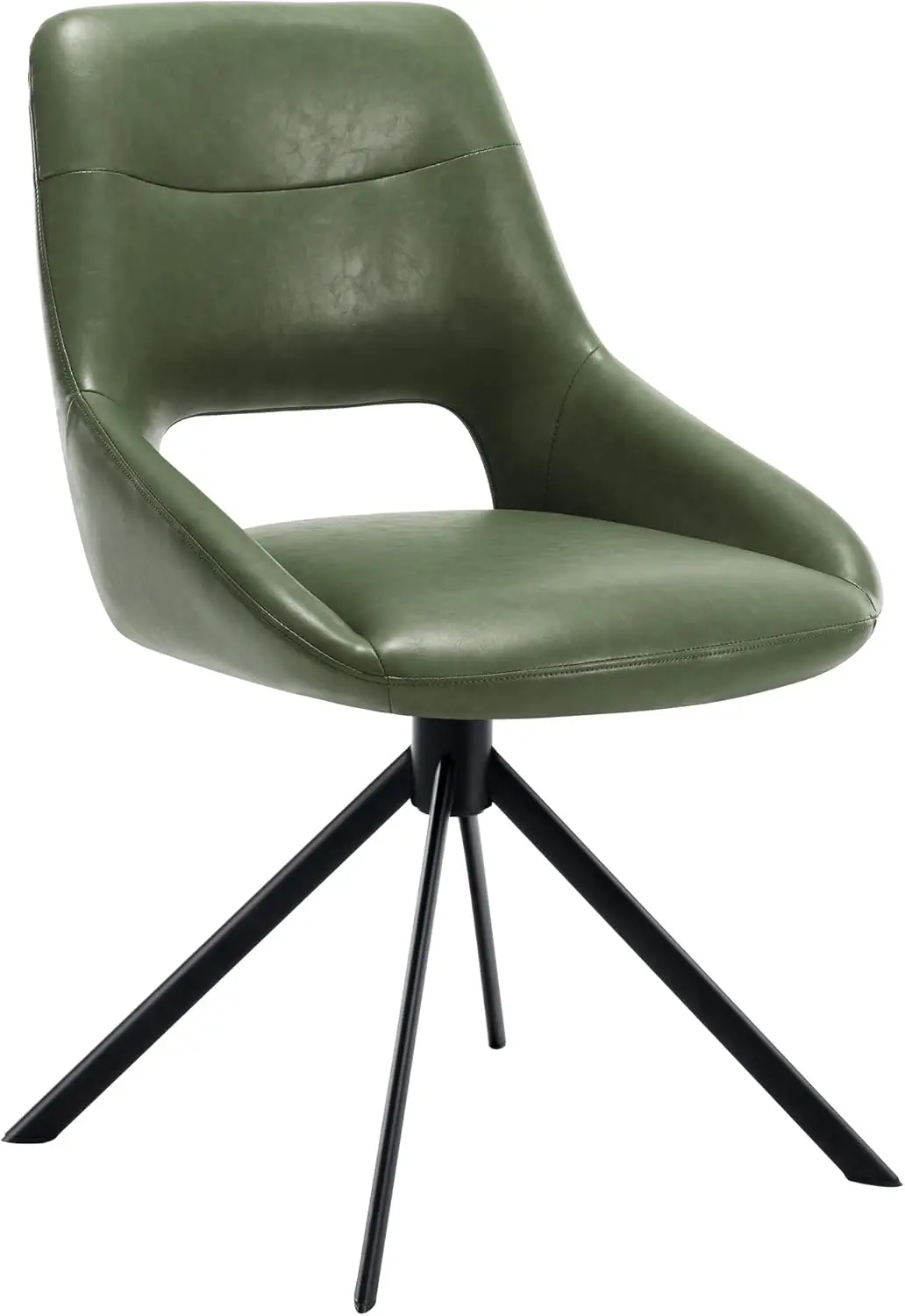 Armless Leather Back Chair Green No Wheels Padded Legs Boho Style Desk Chair Cute Home/Office Furniture