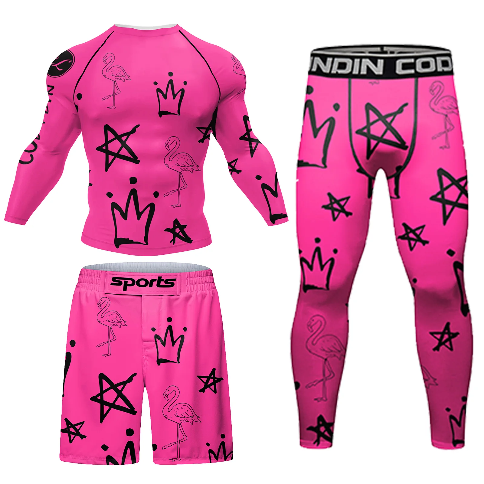 Cody Lundin Homens Active Wear Rosa Atlético Ginásio Camiseta proteção uv Homens Rash Guard BJJ jiu jitsu Rash Guard MMA Grappling Shorts