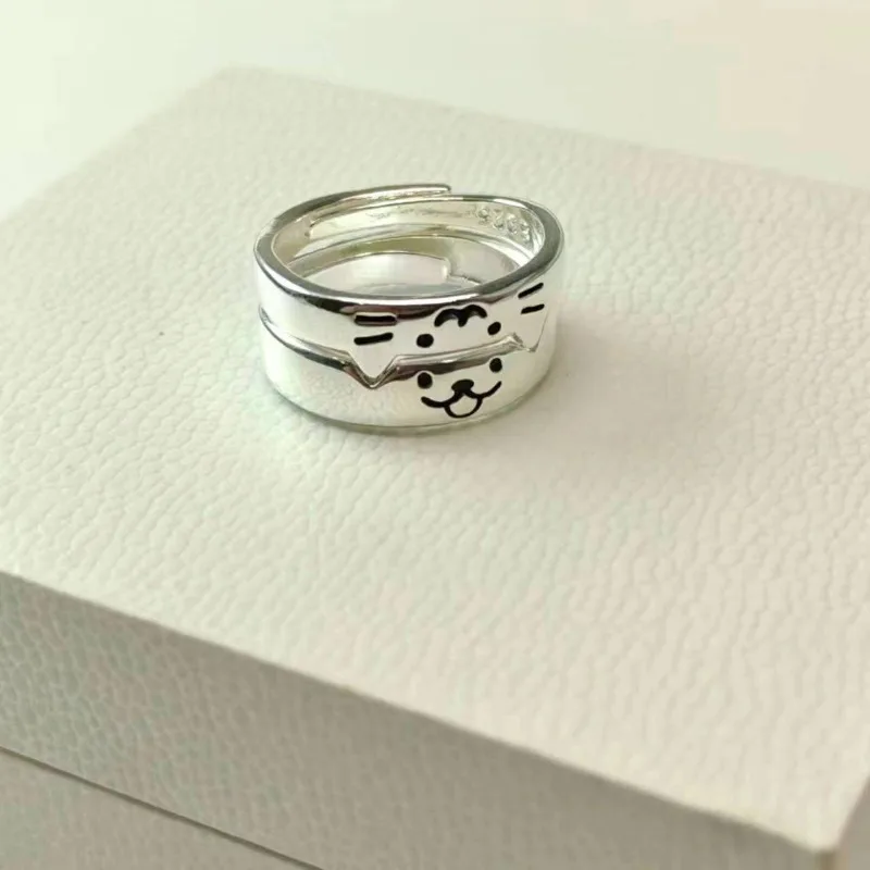 

1/2pcs New Cute Cat & Dog Animal Couple Rings Handmade Open Adjustable Ideal Valentine's Day Fashion Jewelry