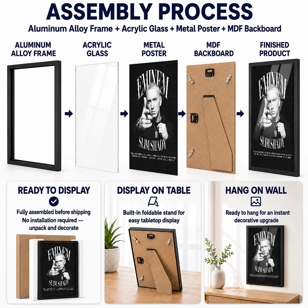 Eminem Slim Shady Inspirational Metal Poster With Aluminum Alloy Frame Personalized Photo Lettering Style Wall Art For Bedroom