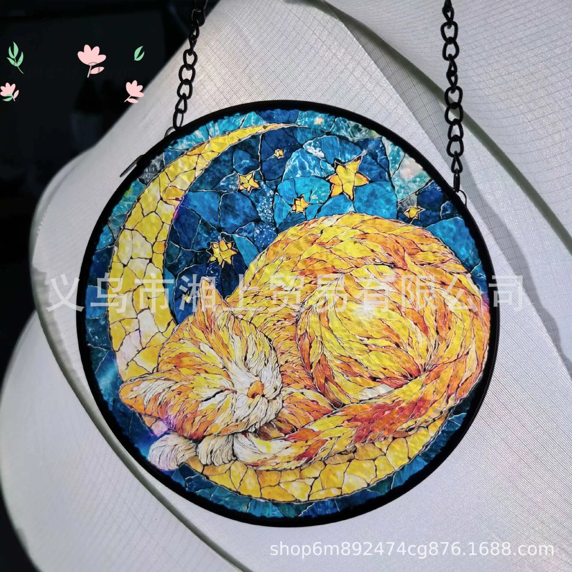 Azure bloom whispering sun catcher stained glass hanging ornament - decorative stained glass window