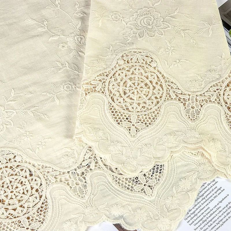 Autumn Winter New Cotton Lace Hollow Out Symmetrical Embroidery Fabric for Dress Curtain Tablecloth DIY Sewing