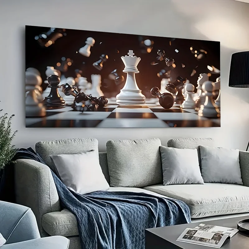 1pc frameless Canvas Painting 2D/Flat 1pc Extra Large Modern Chess Art Canvas Wall Art, Frameless Wall Art Prints for Living Roo