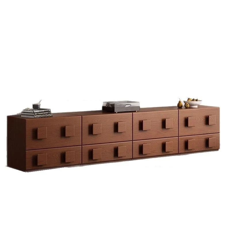 

Solid wood TV cabinet, living room home floor-to-ceiling retro card door cabinet, simple TV side cabinet combination module