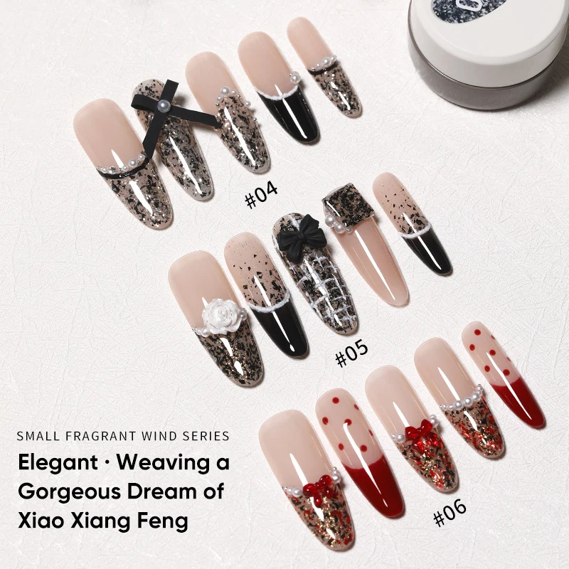 Xiaoxiangfeng Materiale Smalto per unghie gel glitterato Nuovo tipo di pittura Colla Pellicola glitter esplosiva Colla esclusiva per saloni di manicure