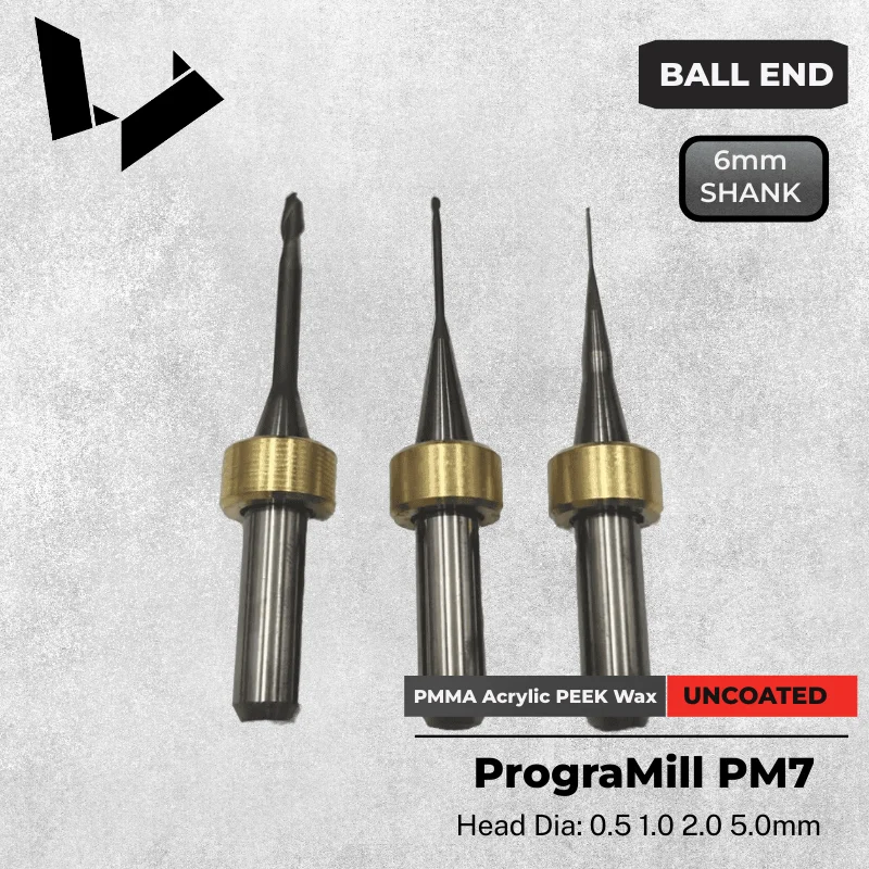 Ivoclar 0.5 1.0 2.5 5.5mm PMMA Radius cutter (PM7) 6mm Shank End Mills Dental Labortory Cad Cam Milling Bur