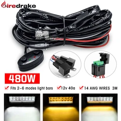 Firedrake Voor 2 Lamp Auto Bedrading Harnas Kit Indoor Schakelaar Werklicht Drive Motion Light Relais Kabel 480W 12V 3M Draad Kit