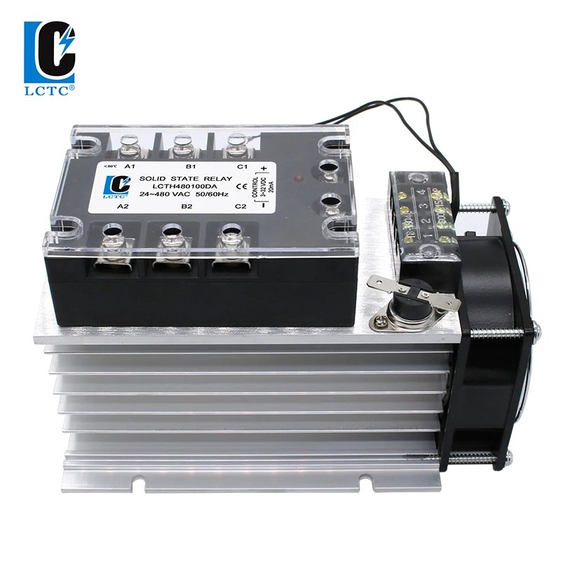 60A 80A 100A 3-32VDC controllo relè a stato solido trifase con radiatore integrato per carico On-Off withc 24-380VAC Zero Cross