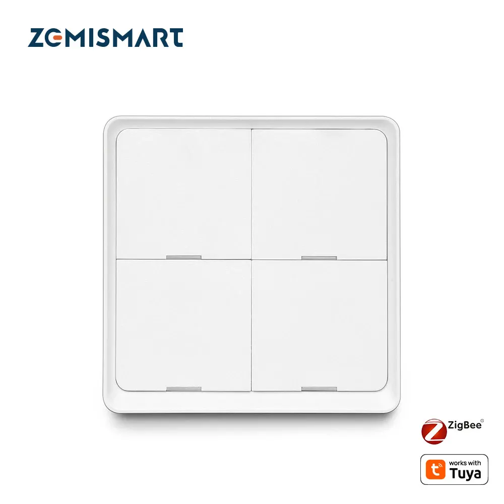 Zemismart 4 Gang Zigbee Wireless Switch Battery Power Sticker Work with Tuya Smart Life App Control Scene Control Home Devices