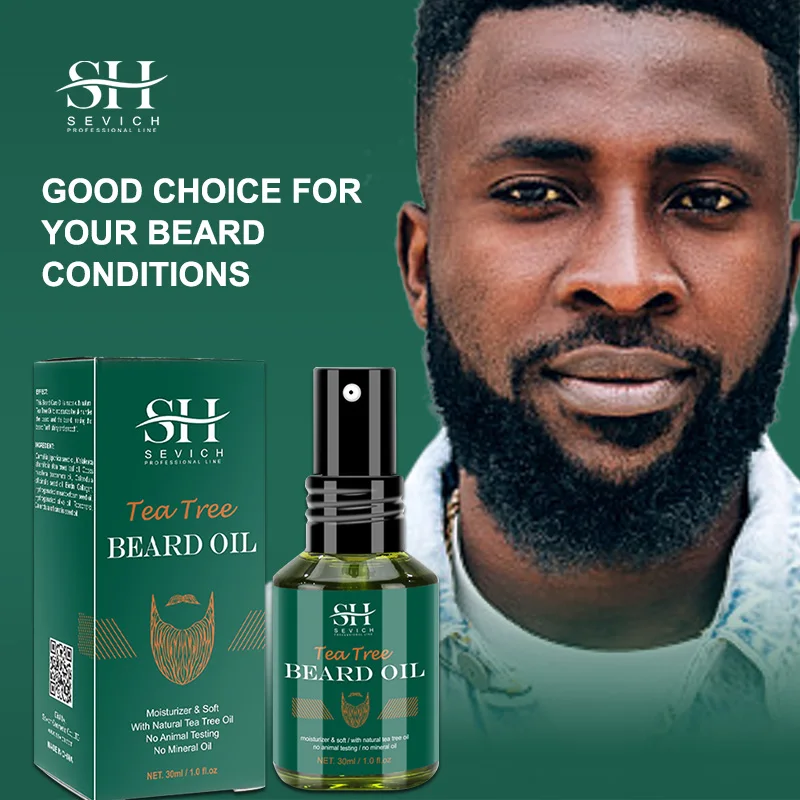 Sevich chá árvore crescimento barba óleo rápido eficaz crescimento da barba e pele limpa grosso & flexível essência de cuidados com a barba para homem 30ml