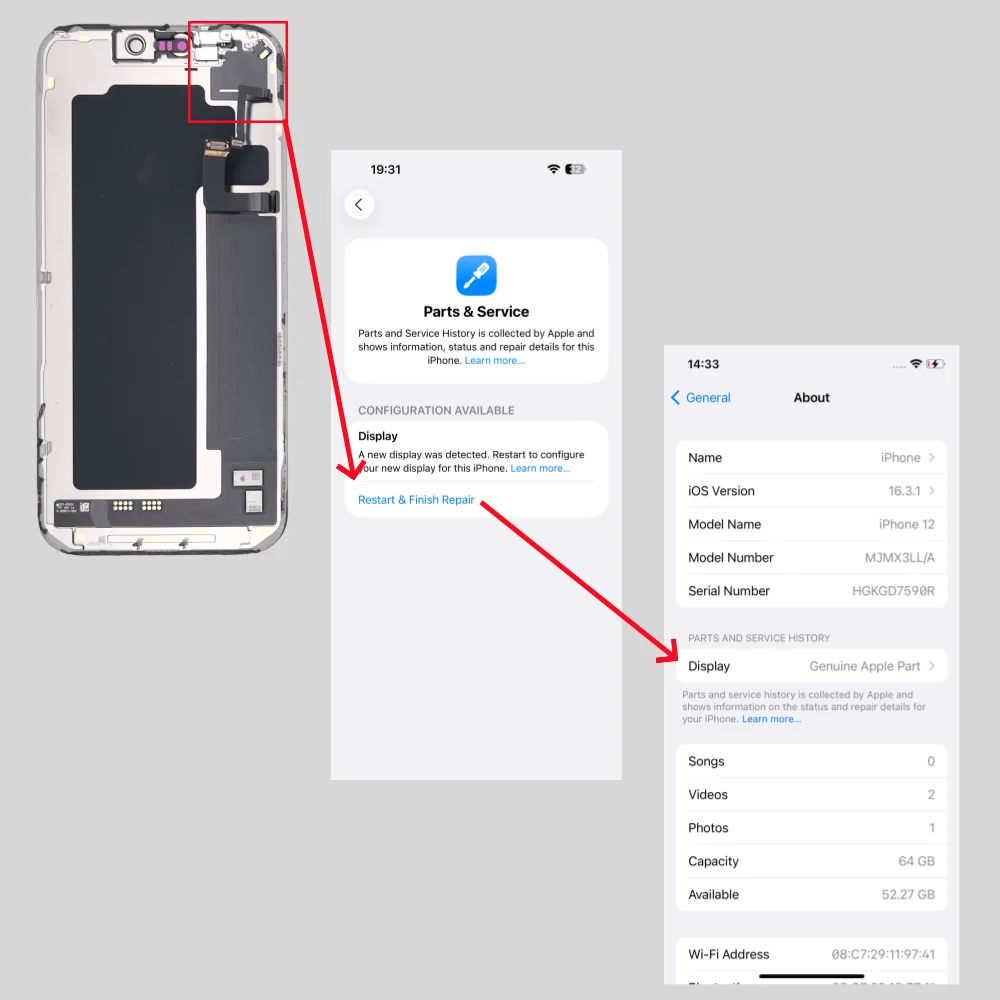 Service Pack Quality Screen For iPhone 13 14 Plus 15 16 Pro Max 17 Air 16e, Display Assembly, Diagnostics 
