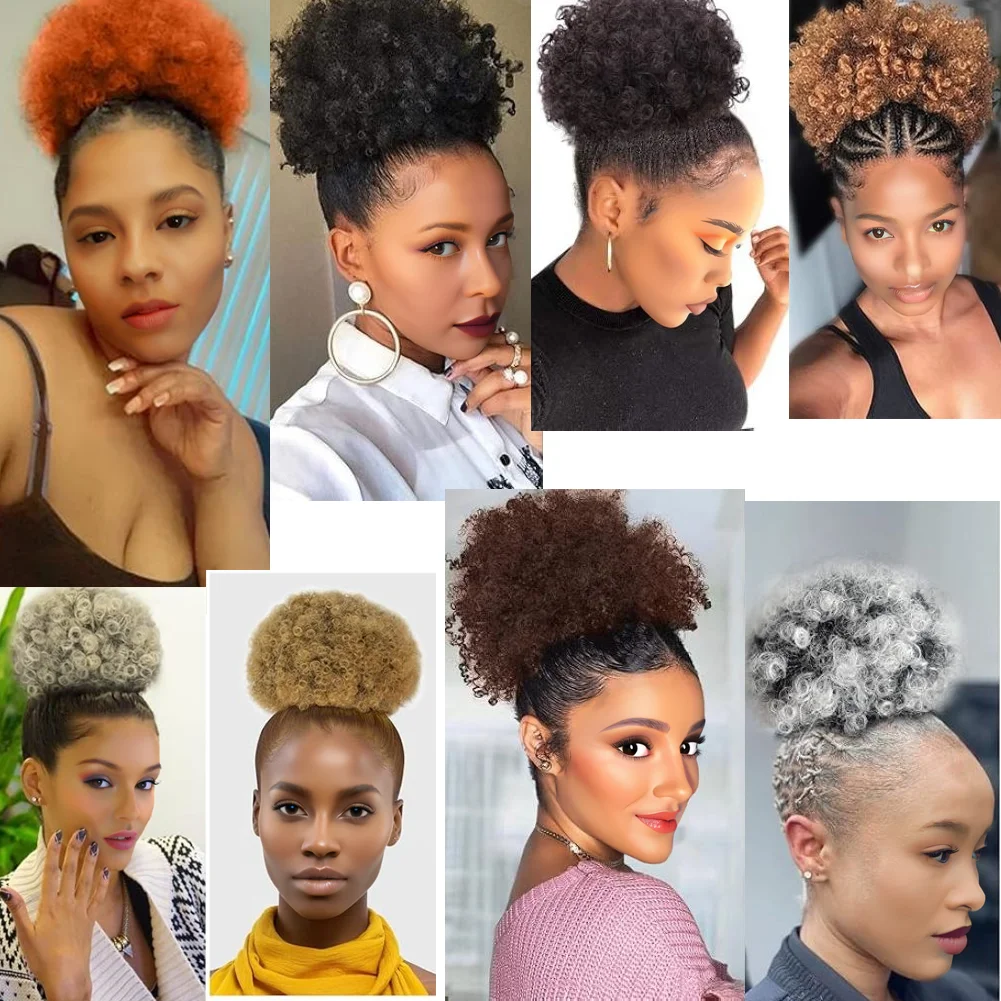 Afro Puff Drawstring Ponytail Extension Short Afro Kinky Curly Hair Bun Ponytail Extension Synthetic Hair Pieces for Black Women