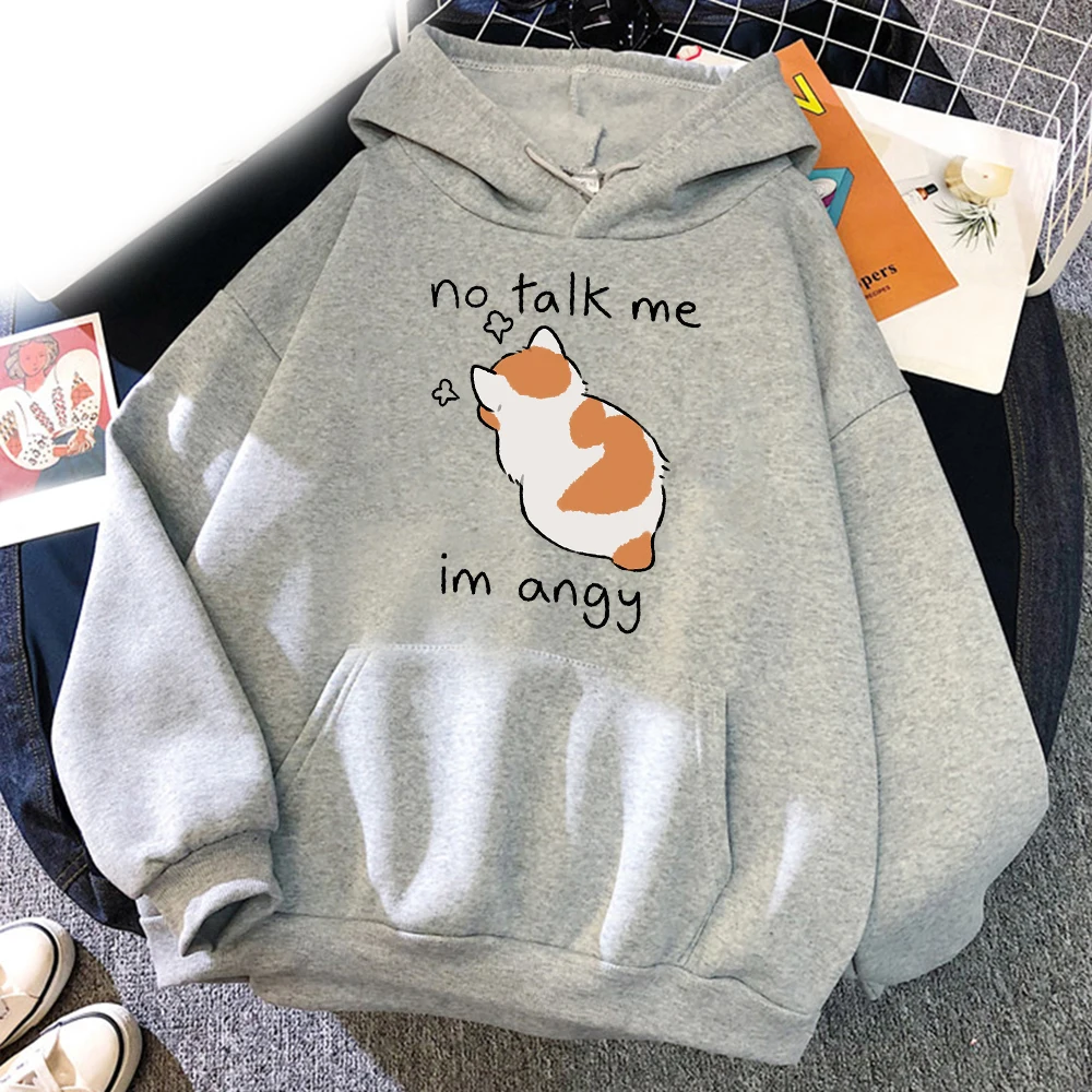 Funny No Talk Me Cute Angry Cat Hoodies Printed Men Woman Fashion Hoodie Hooded Sweatshirts Pullovers Unisex Tracksuits Clothing