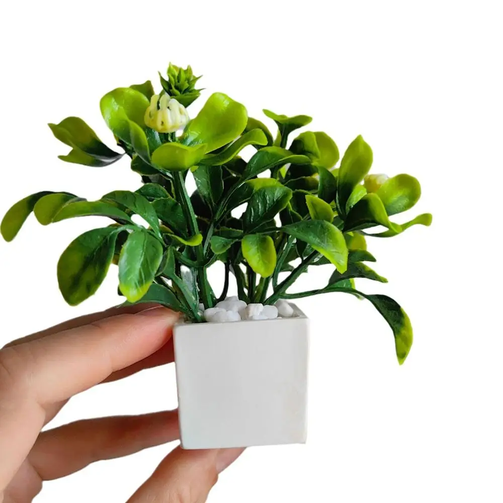 Green Dollhouse Potted Plant 1:6 Scale Lifelike Mini Flower Pot Home Decoration Micro Landscape Miniature Green Leaves Bonsai