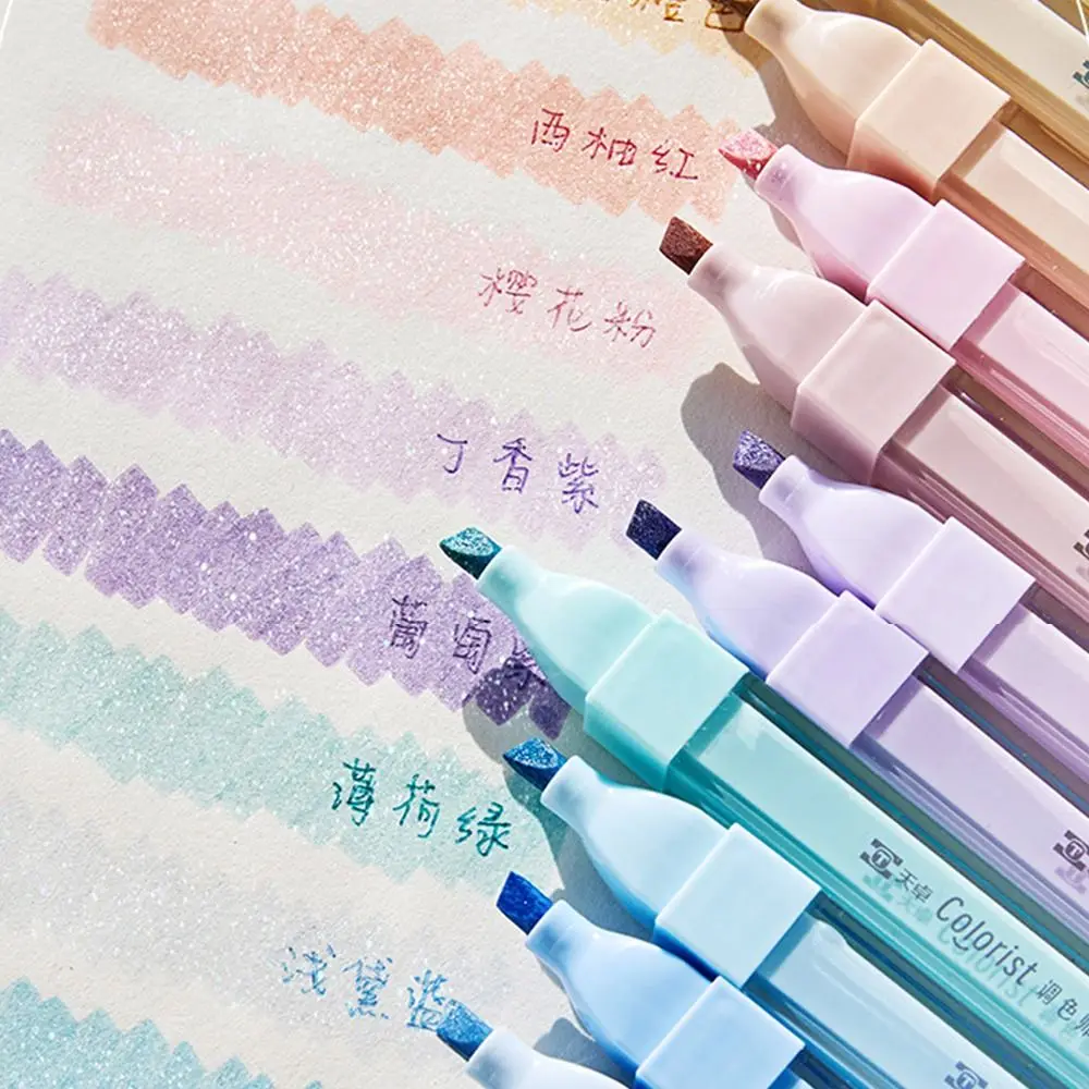 3PCS/Set Gradient Color Sparkling Highlighter Eye Protection Axe Tip Fluorescent Pen Stationery Graffiti Mark Key Points Pen