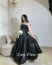 Lucy Eid Dress Glossy Fabric Black Party Strapless Line A Dresses Wedding Prom Gown Robe Soiree De Luxe 2024 Gala