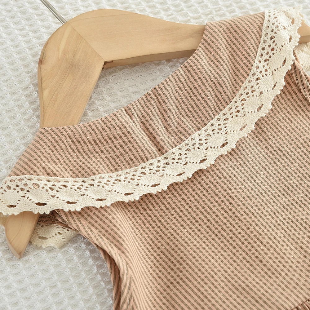 Casual Landschaft Stil Sommer Neue Spitze Revers Ärmelloses Plaid Kleid für Mädchen Süße Kleidung Koreanische Version – Detail 19