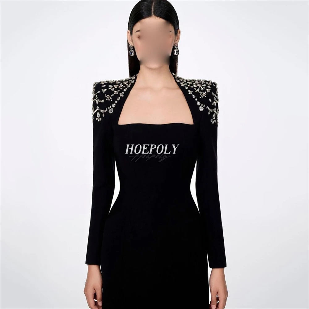 Hoepoly-Vestido largo de noche para mujer, prenda de lujo con cuello cuadrado y manga larga, estilo veraniego, a la moda, sencillo y elegante, para fiesta y graduación, novedad de 2023