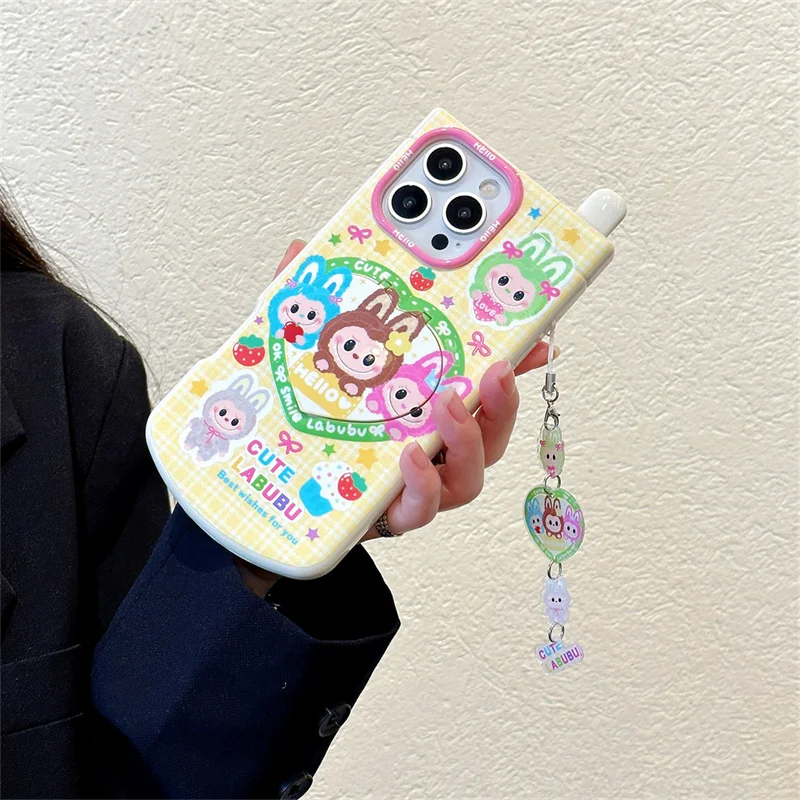 Kawaii الكرتون الأرنب ثلاثية الأبعاد قضية الهاتف المحمول آيفون 16 برو 15 14 13 برو ماكس غطاء مع الحب مرآة حامل حامل حالات سحرية