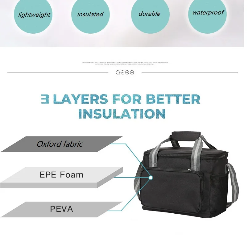 15L Portable Insulated Thermal Cooler Lunch Bag Waterproof Durable Tote for Picnic Outdoor Dinner Camping Food Container Box