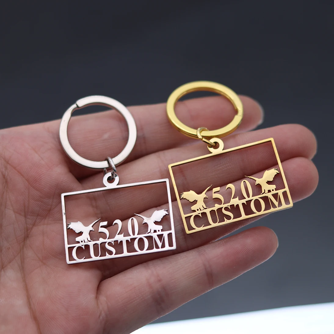 QIAMNI Eagle Animal Birds Keychain for Men Women Stainless Steel Personalized Laser Engraved Custom Name Address Keyring Gift