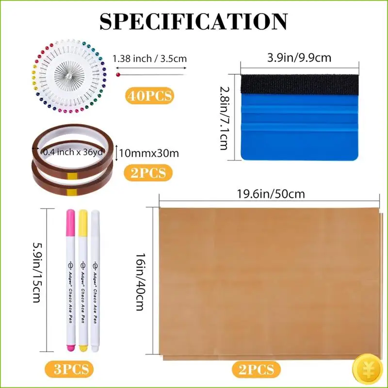 18 قطعة من ملحقات التسامي، أداة محاذاة الفينيل لدليل مسطرة التي شيرت، ضغط حراري، ورقة غير لاصقة، شريط مقاوم للحرارة #2