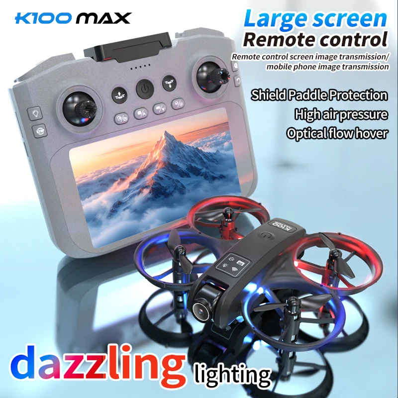 K100 ماكس طائرة بدون طيار صغيرة المهنية 4K HD كاميرا مزدوجة Fpv شاشة التدفق البصري الطائرة بدون طيار اللعب كوادكوبتر فرش لعبة بدون طيار هدية