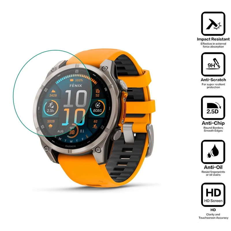 Hard Glass Protective Film Guard For Garmin Fenix 8/E 43mm 47mm 51mm Amoled/Solar Smart Watch Screen Protector Cover Accessories