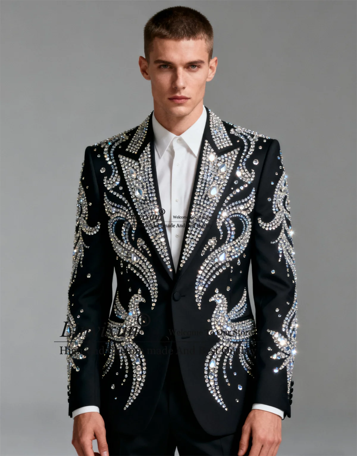 

Handsome Slim Fit Men Suits Customized Diamond Rhinestones Party Ternos Completo 2 Pieces Sets Wedding Groom Male Prom Blazers