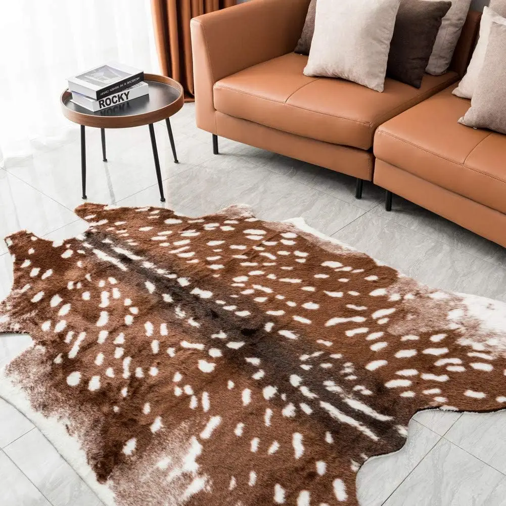 

Brown Imitation Sika Deer Rug Faux Skin Leather NonSlip Mat Animal Print Carpet