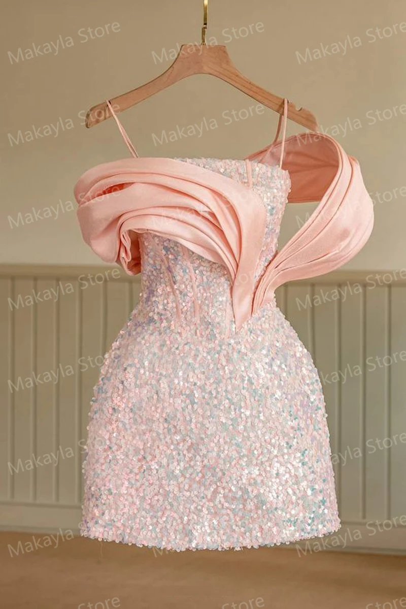 Vestido de fiesta corto con lentejuelas para mujer, minivestido de noche con lentejuelas brillantes, para ocasiones especiales, hecho a medida